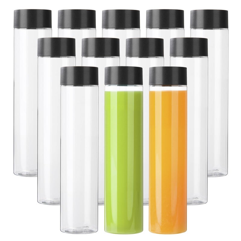 zmybcpack 12 Pack 16 OZ (500 ml) Clear PET Plastic Juice Bottles with Black Lids - Plastic Smoothie Bottles for Juice, Milk, Homemade Beverages - Image 1
